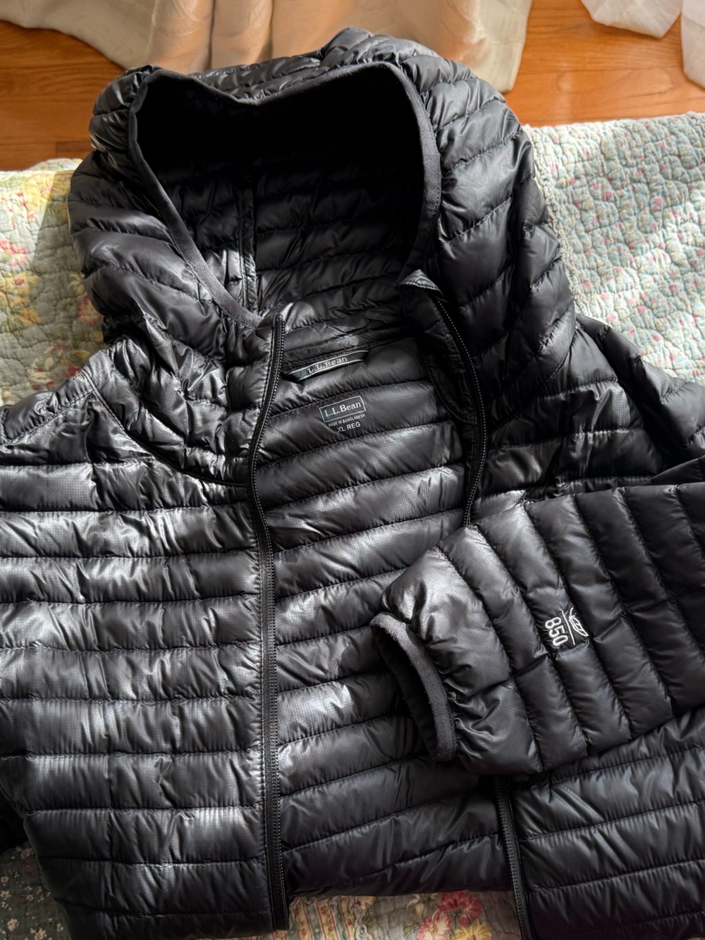L.L. Bean Black Quilted Packable Women's Puffer Jacket with Hood